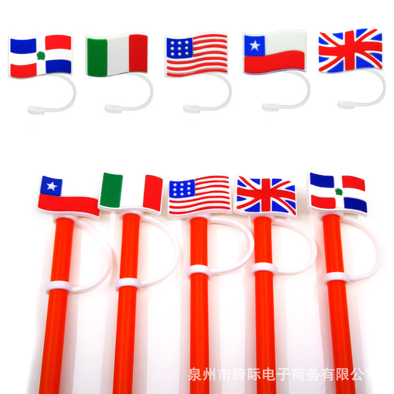 Wholesale of 10pcs Flag Series Silicone Straw Sets